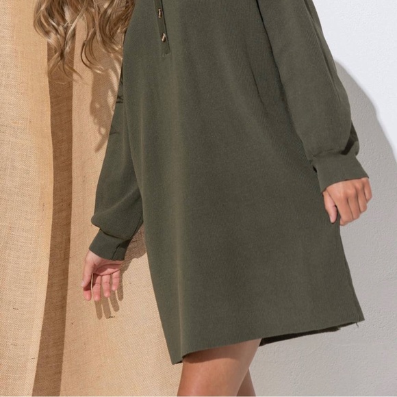 Green Collared Sweater Dress Button Down - Picture 5 of 5